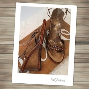 Stuart Weitzman Metallic Bronze Lace Up Wedge